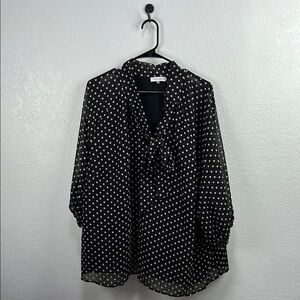 Calvin Klein Black  Cream Polka Dot Blouse Flowy 3/4 Sleeves Career Sz 2X Office